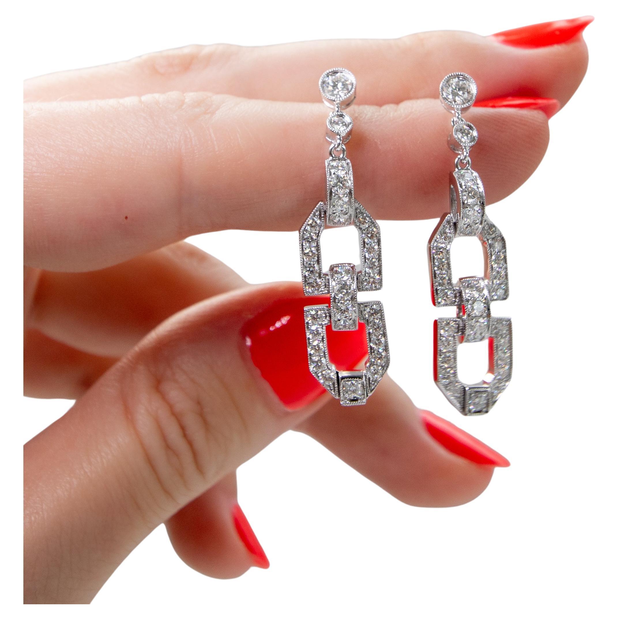 Art Deco Diamond Drop Earrings For Sale