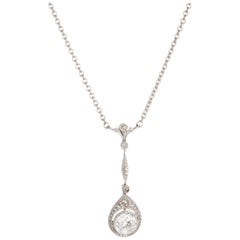 Art Deco Diamond Drop Necklace 14 Karat White Gold