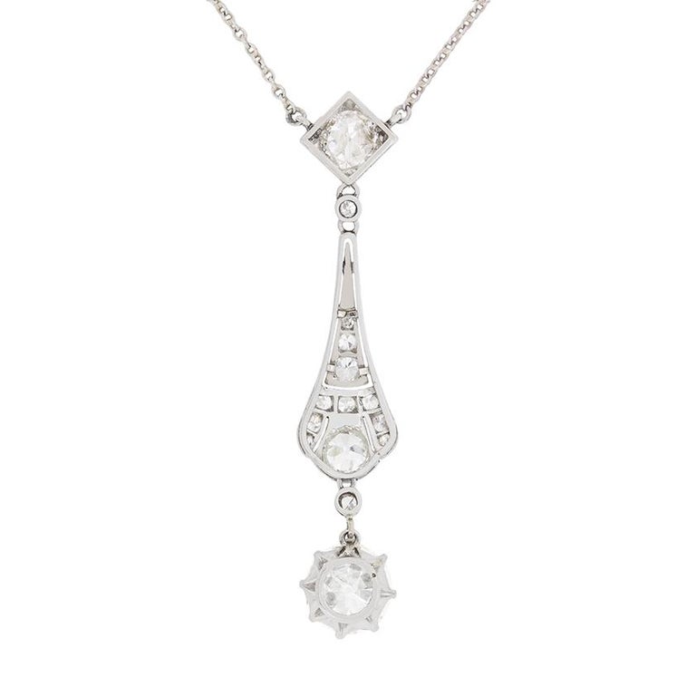 Art Deco Diamond Drop Pendant Necklace, circa 1920s For Sale at 1stDibs