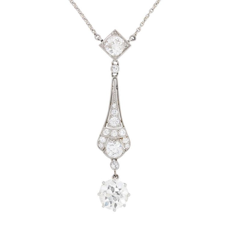 Art Deco Diamond Drop Pendant Necklace, circa 1920s For Sale at 1stDibs