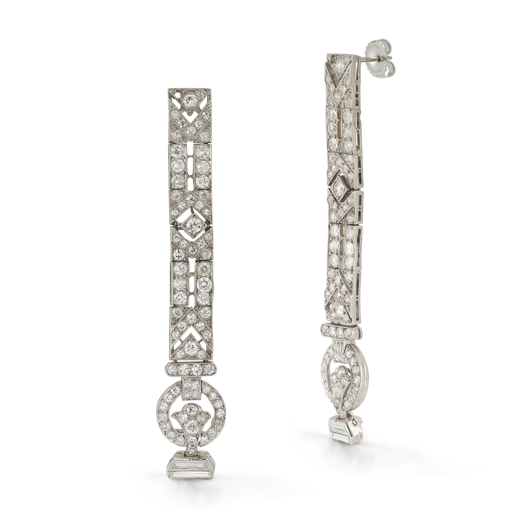 Art Deco Diamond Earrings 

Approximately 5.50 carats of diamonds

Back Type: Push Back

Measurements: 2.75