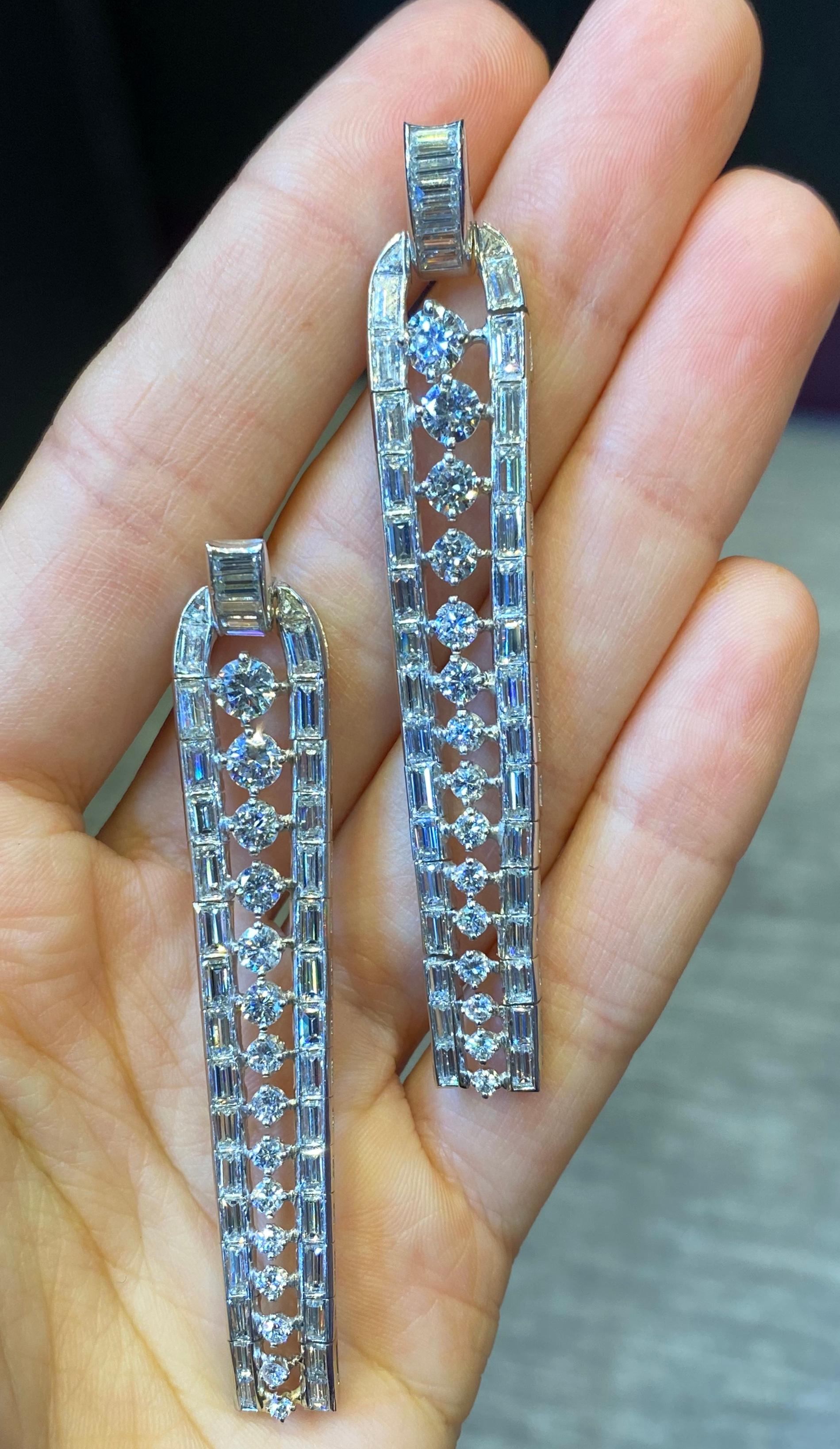 Dreireihige lineare Diamant-Ohrringe im Art-déco-Stil 1
