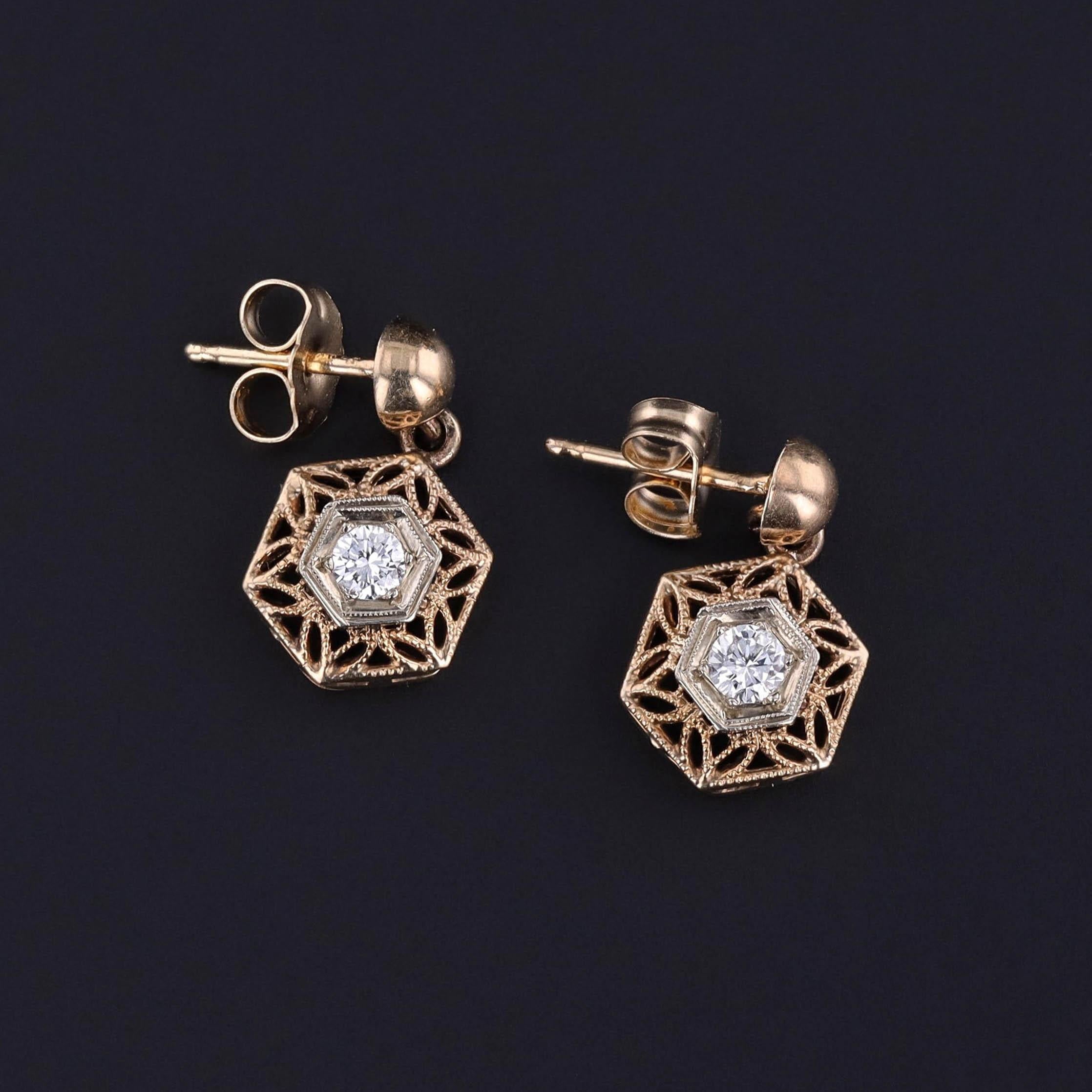 Art déco Boucles d'oreilles Art Déco en or 12k avec diamants