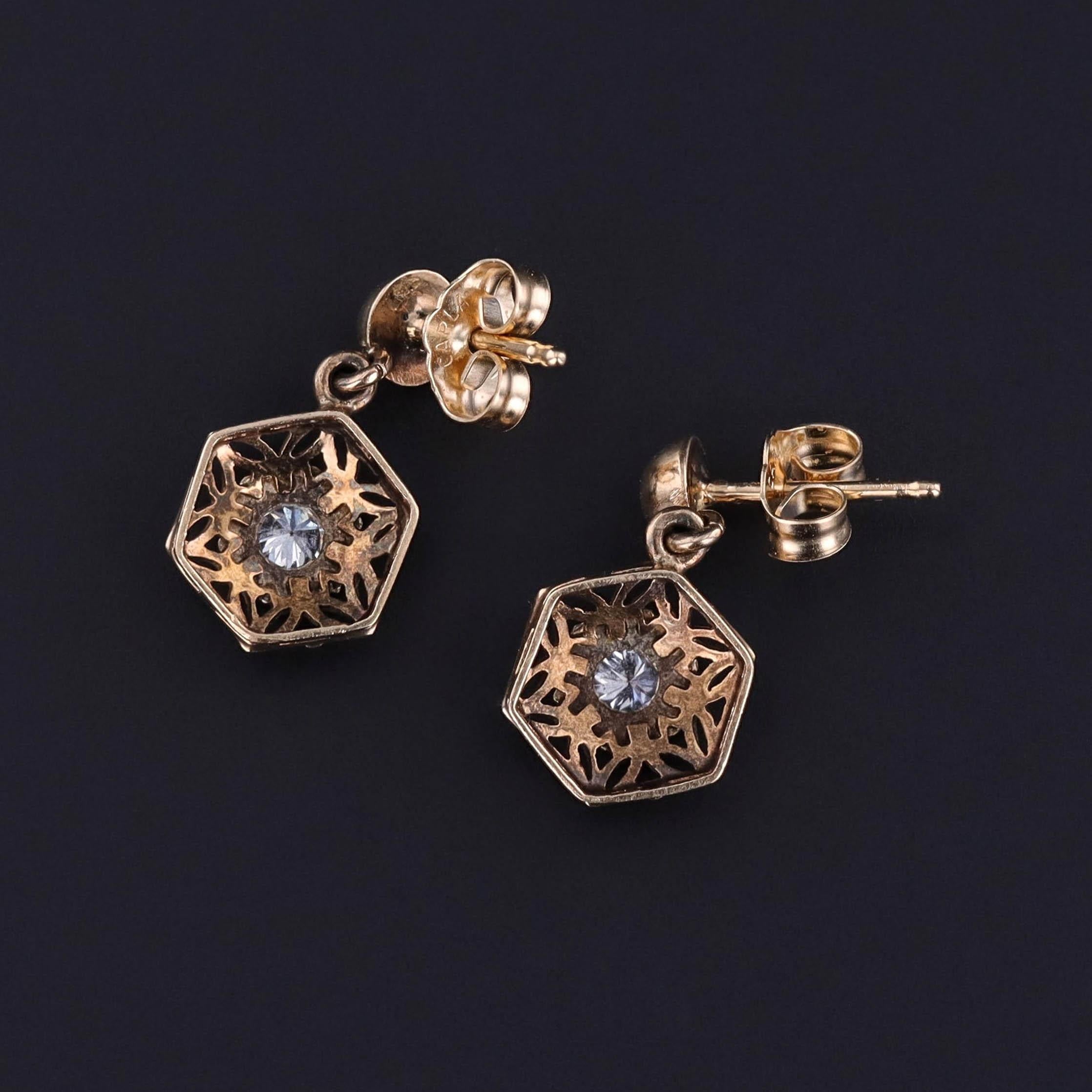 Taille ronde Boucles d'oreilles Art Déco en or 12k avec diamants