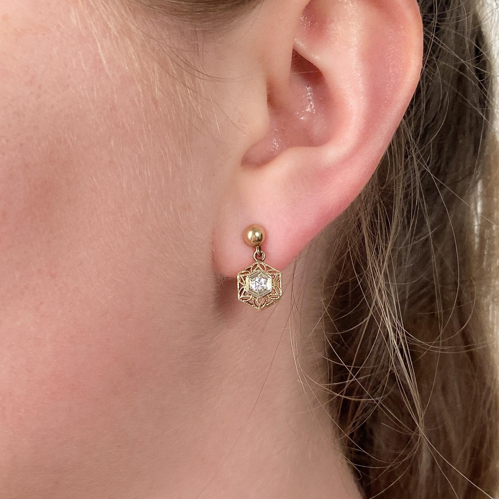 Boucles d'oreilles Art Déco en or 12k avec diamants Bon état à Lewisburg, PA