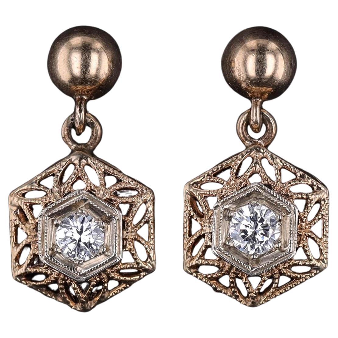 Boucles d'oreilles Art Déco en or 12k avec diamants
