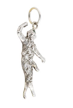 Art Deco Diamond Emerald 14 Karat White Gold Dancer Charm