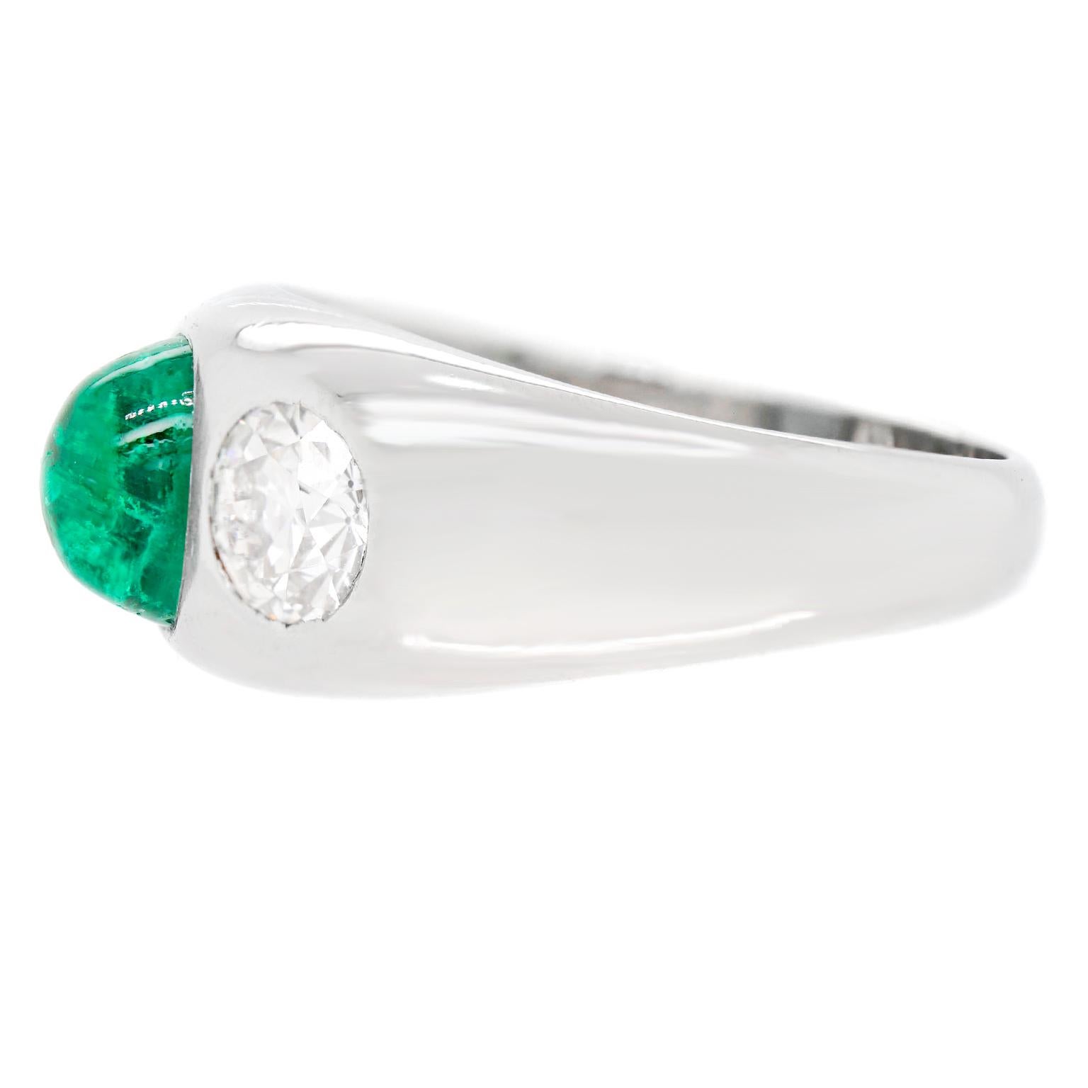 Art Deco Diamond Emerald and Diamond-Set Platinum Gypsy Ring 2