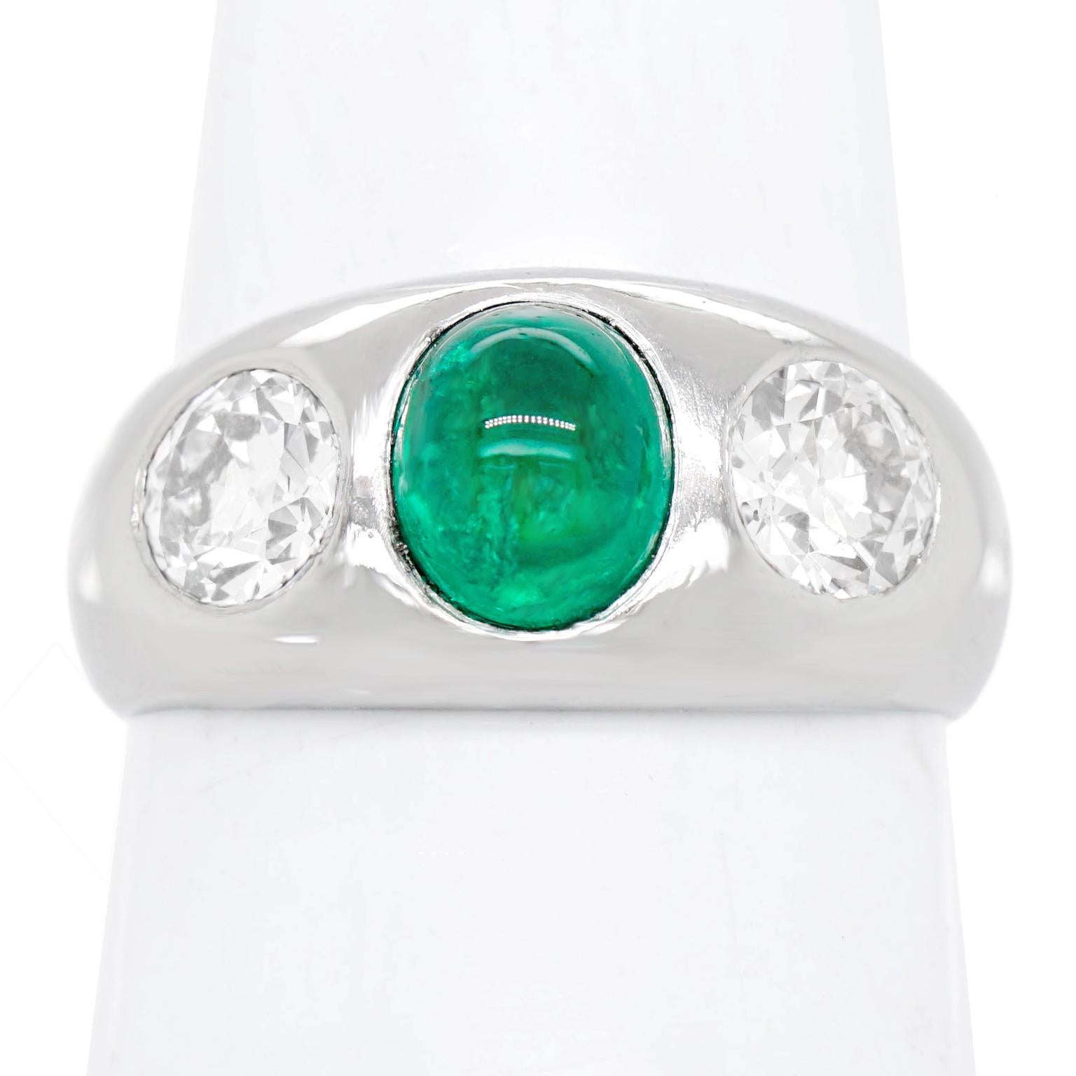 Art Deco Diamond Emerald and Diamond-Set Platinum Gypsy Ring 3