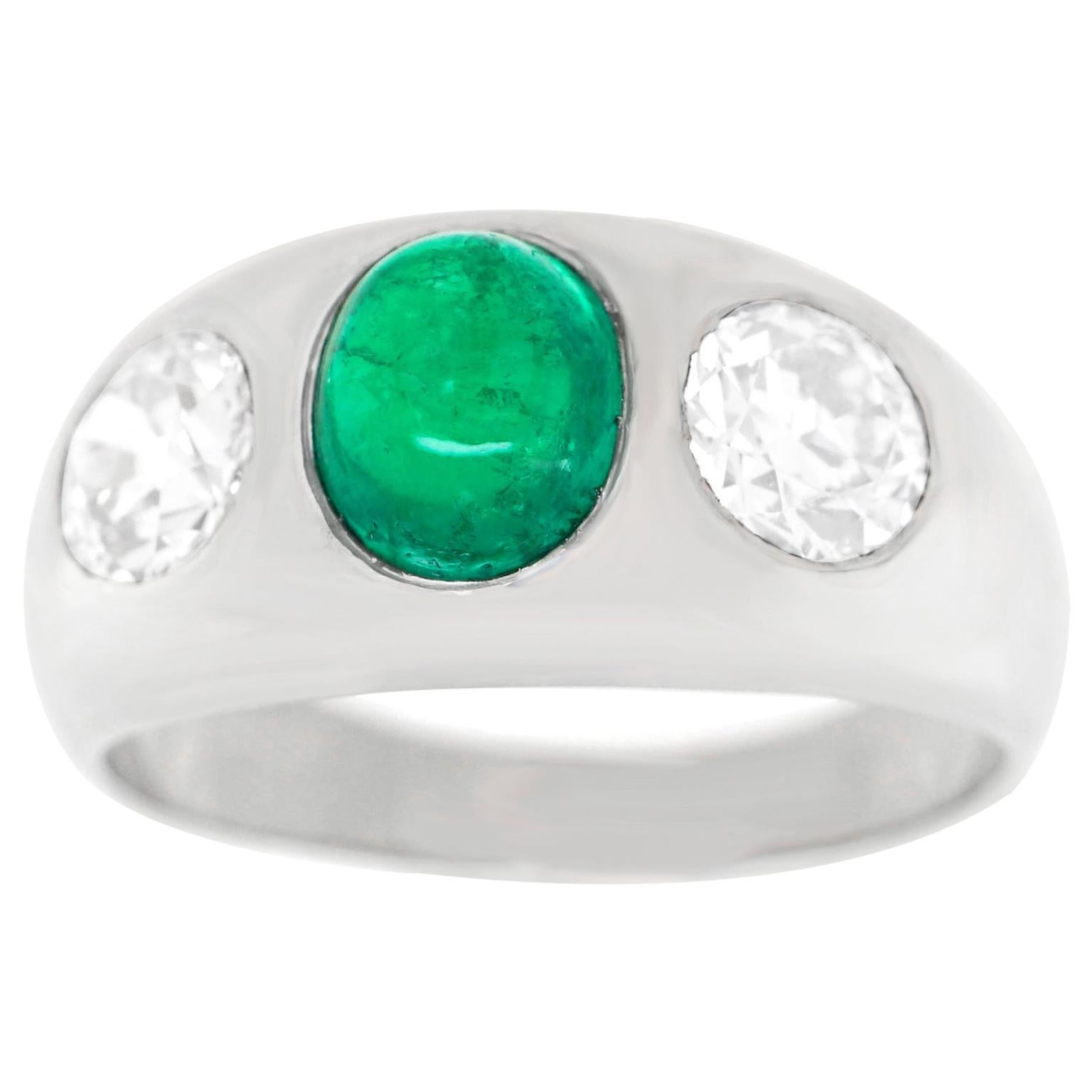 Art Deco Diamond Emerald and Diamond-Set Platinum Gypsy Ring