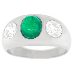 Art Deco Diamant Smaragd und diamantbesetzter Platin Zigeunerring