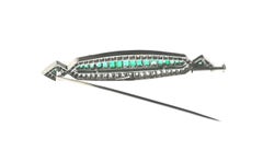 Art Deco Diamond, Emerald and Platinum Bar Brooch