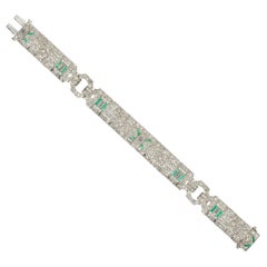 Bracelet Art déco en diamant, émeraude et platine, vers 1925