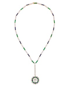 Art Deco Diamond, Emerald and Sapphire Necklace