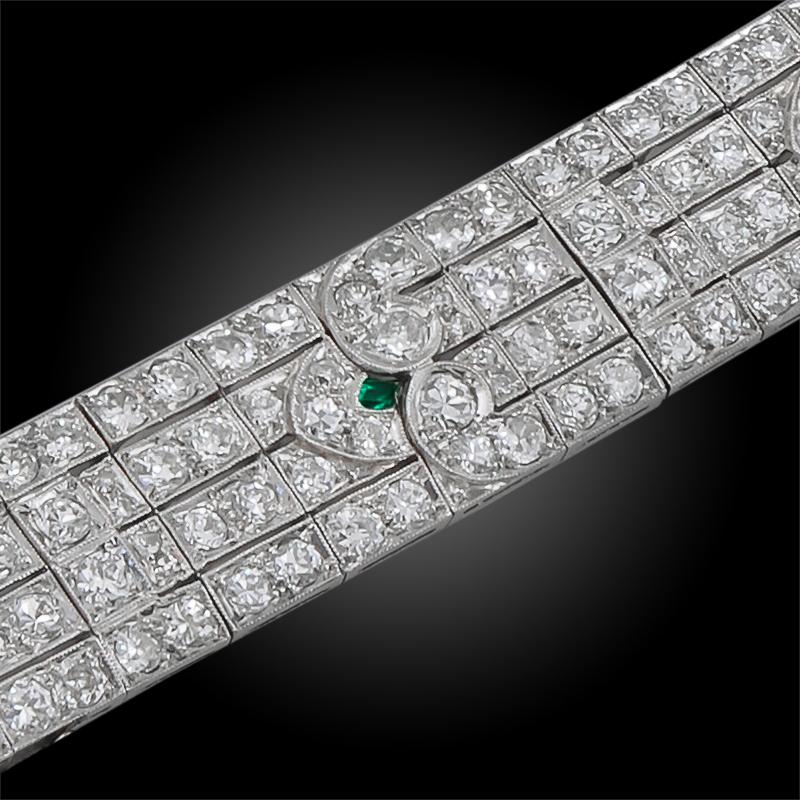 Art Deco Diamond, Emerald Bracelet In Excellent Condition For Sale In New York, NY