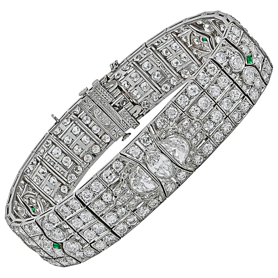 Art Deco Diamond, Emerald Bracelet For Sale