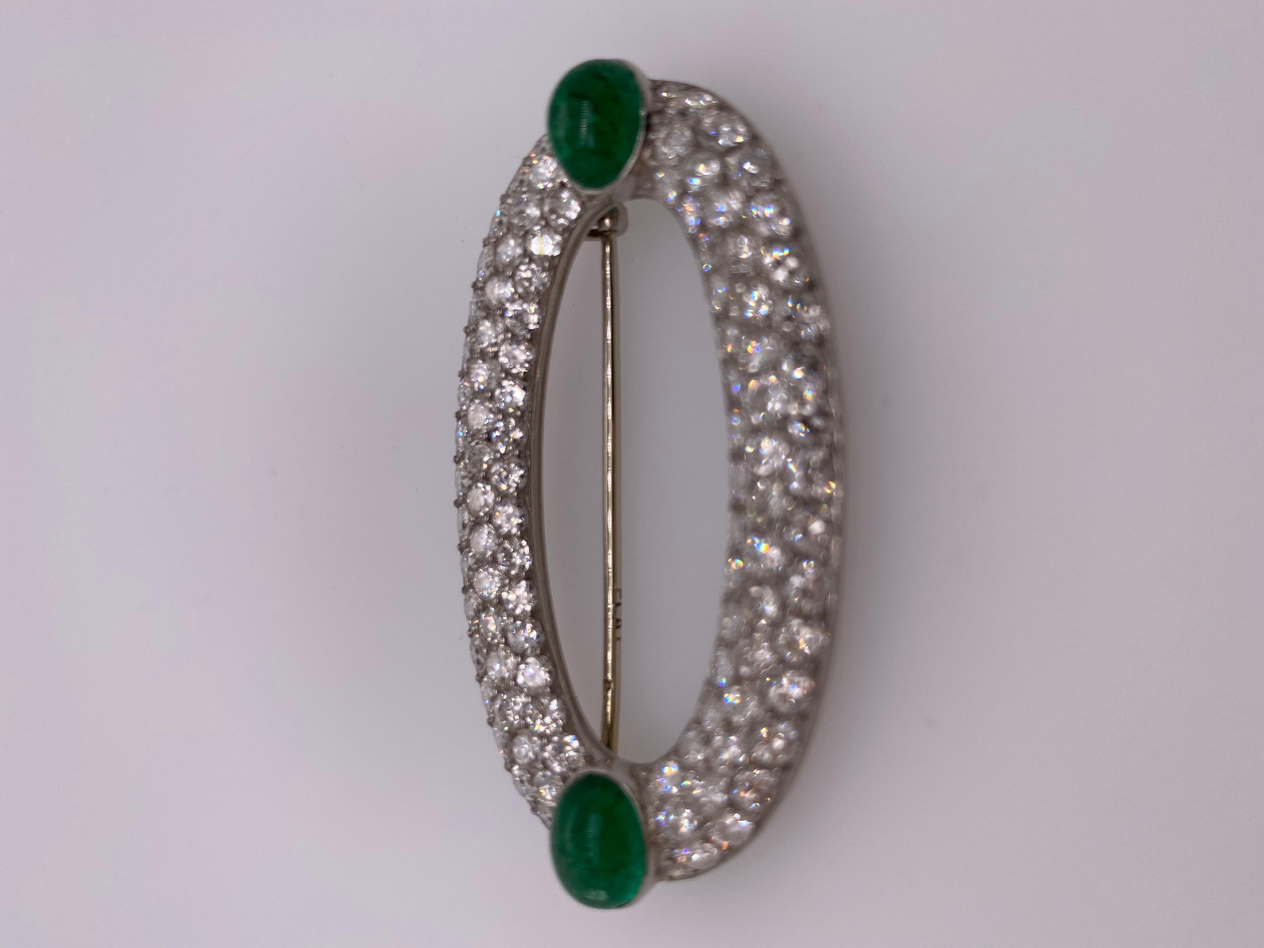 Most beautiful oval Art Deco brooch. 
Brilliant diamonds, 6.0 cts and emeralds 5.0 cts. 2