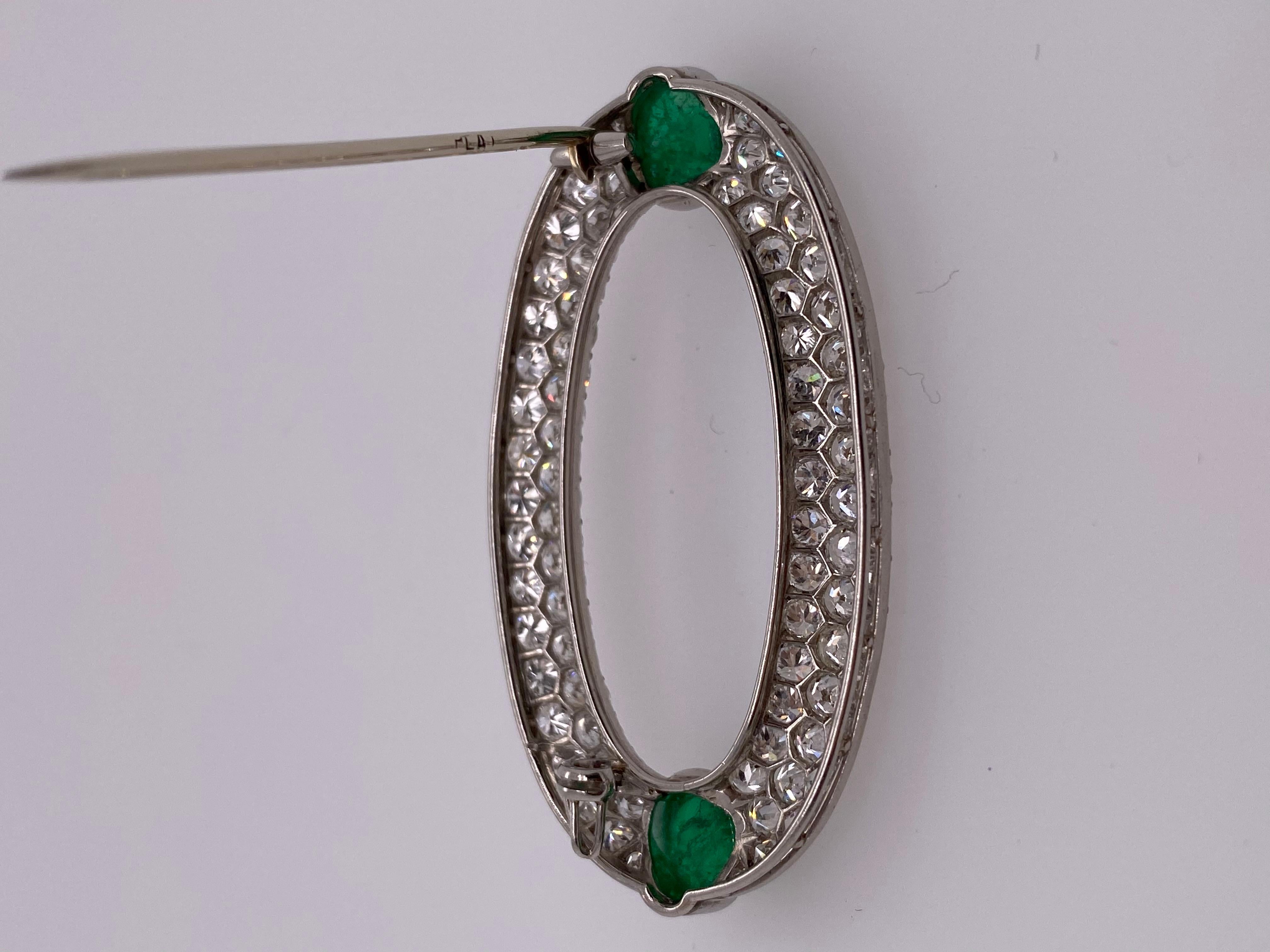 Brilliant Cut Art Deco  Diamond  Emerald Brooch