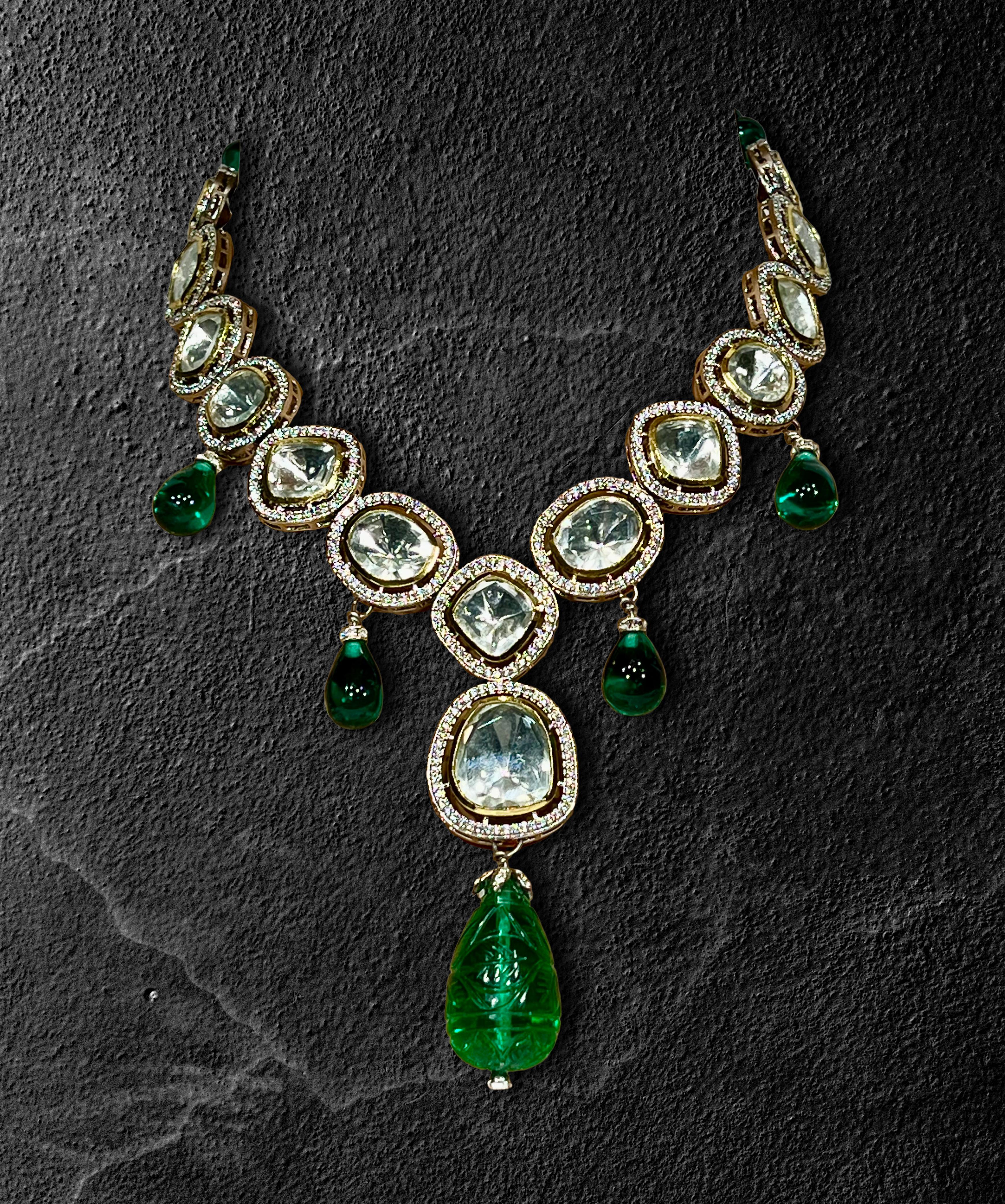 Emerald Cut Art Deco Diamond Emerald Costume Jewelry  Necklace by Clive Kandel