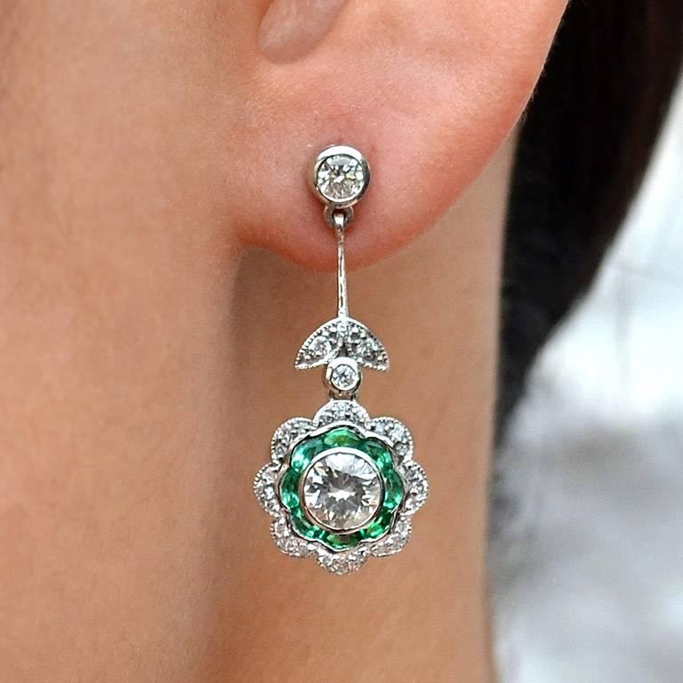 Diamond Emerald Dangle Earrings 3