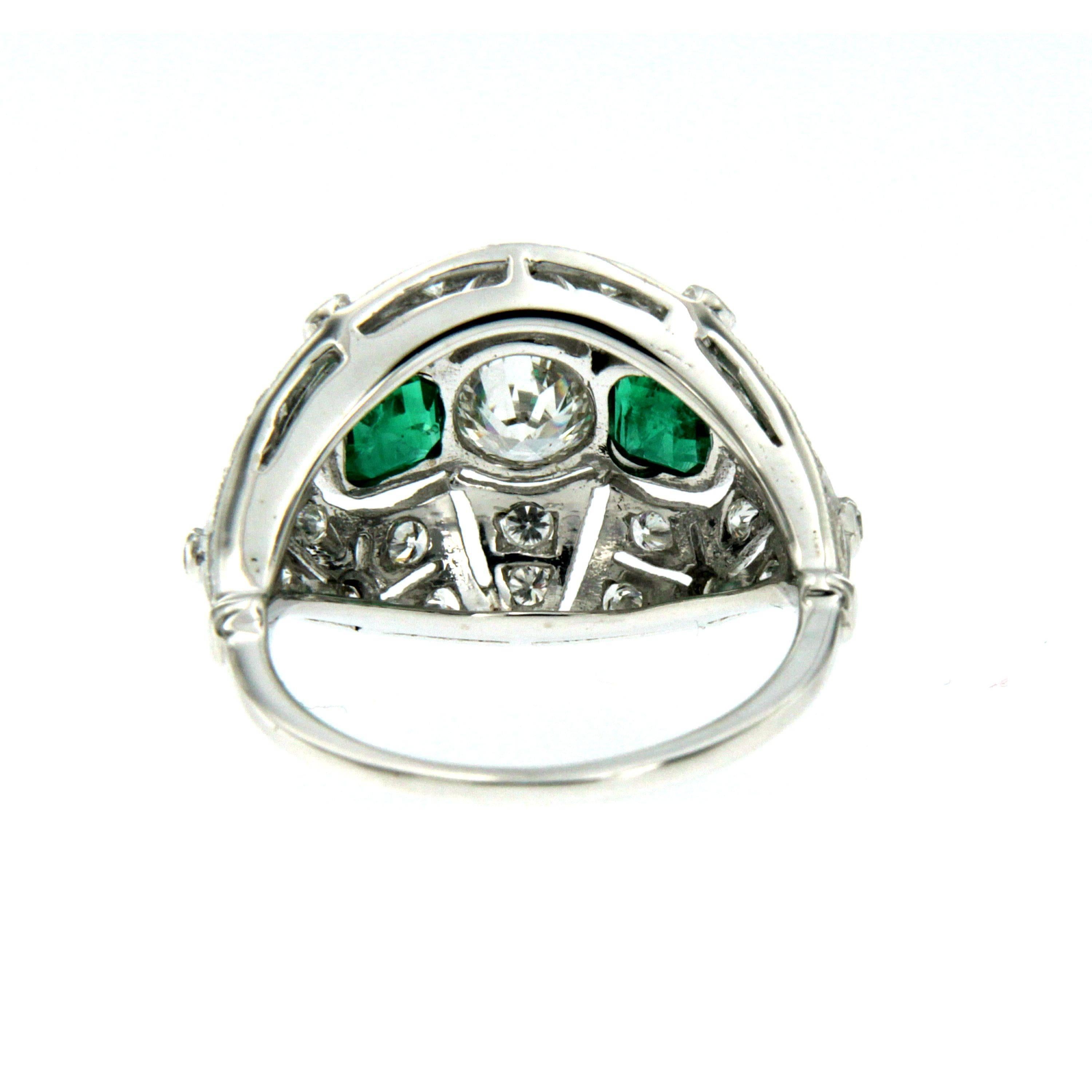Women's Art Deco Diamond Emerald Gold Ring