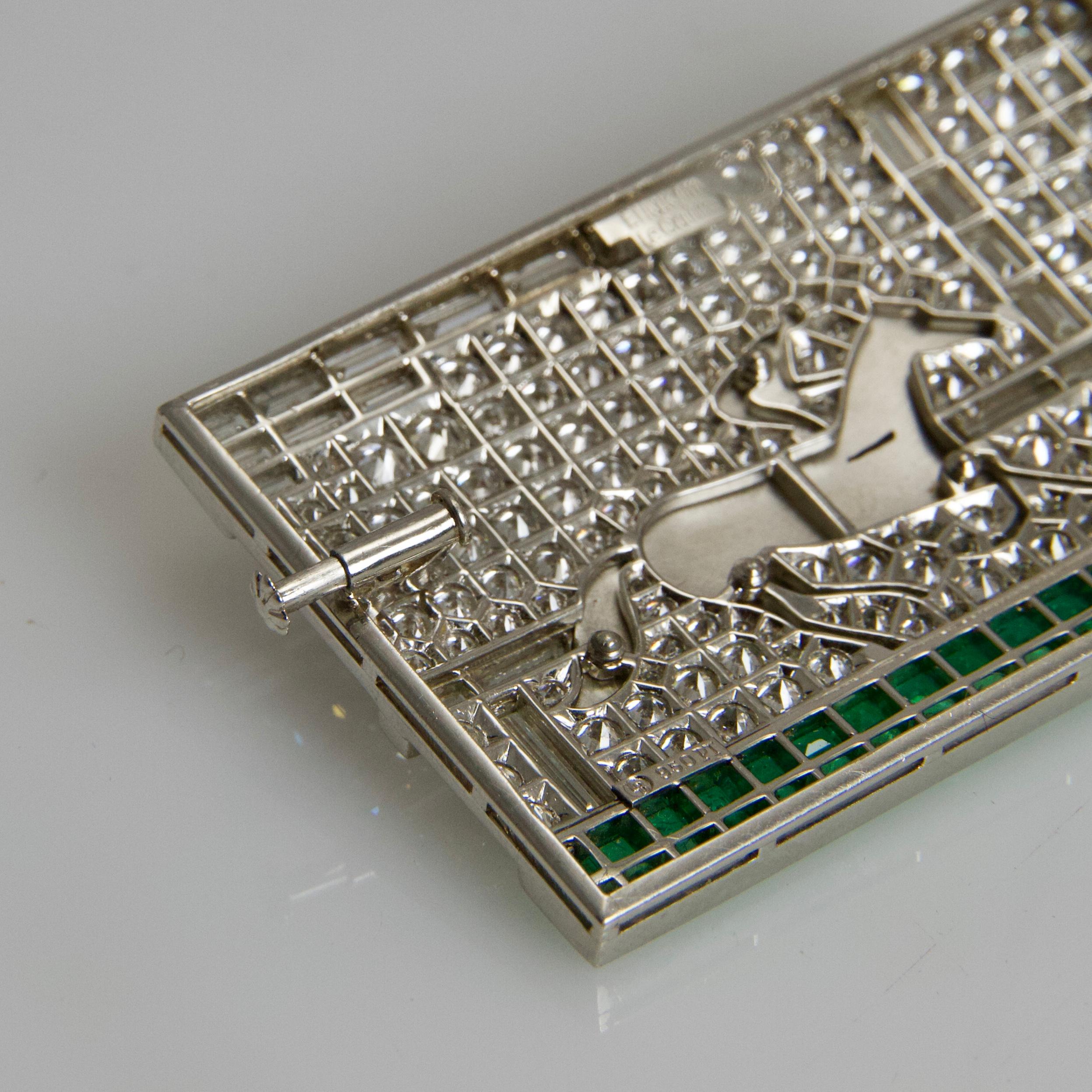Art Deco Diamond Emerald Horse Brooch by Mayer Eliakim from Le Caire For Sale 1