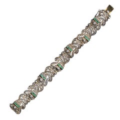 Antique Art Deco Diamond Emerald Link Bracelet