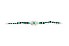 Art Deco Diamond, Emerald & Onyx Beaded Bracelet