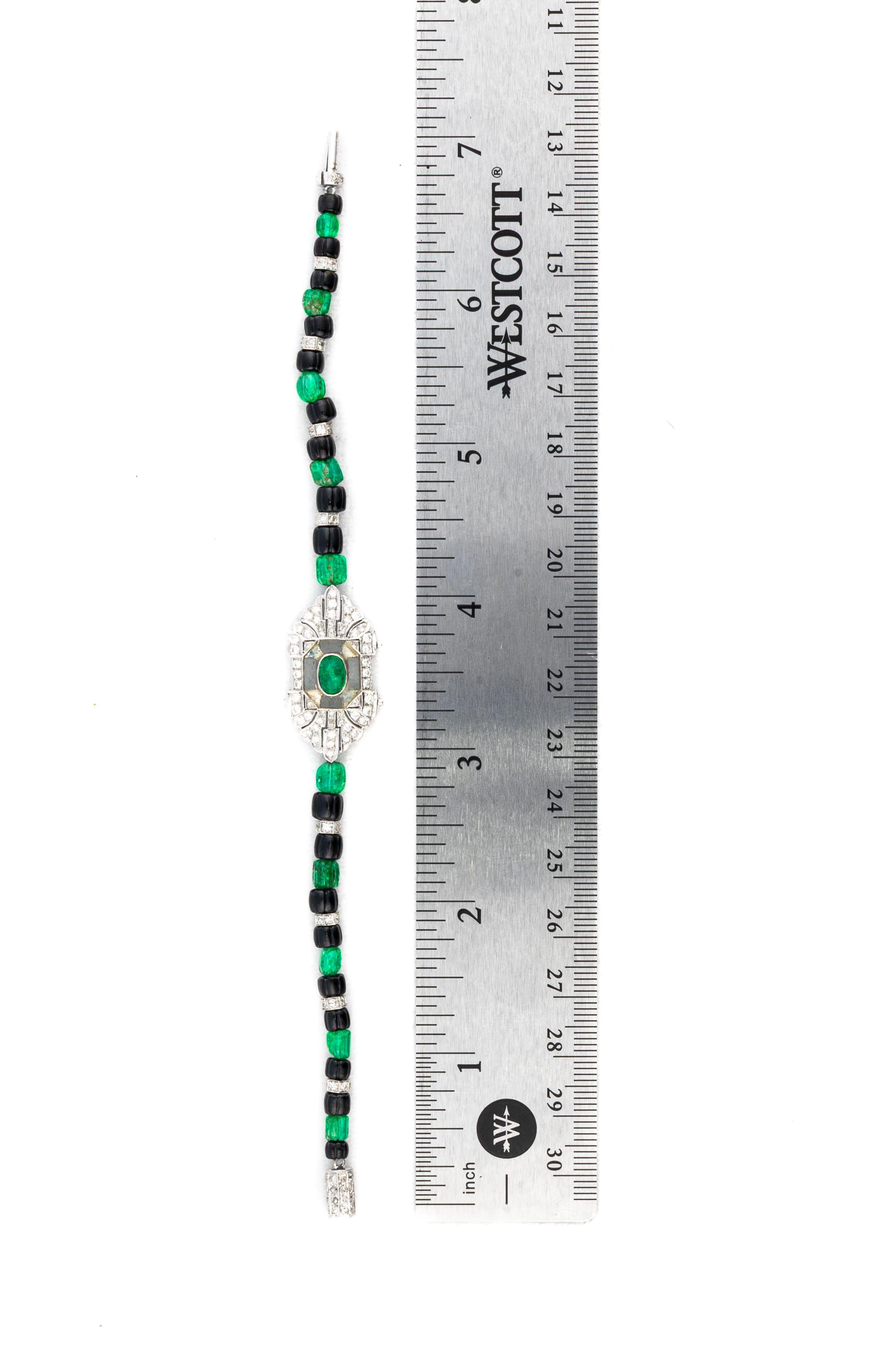 Bracciale Art Déco con diamanti, smeraldi e onice In condizioni ottime in vendita a New York, NY