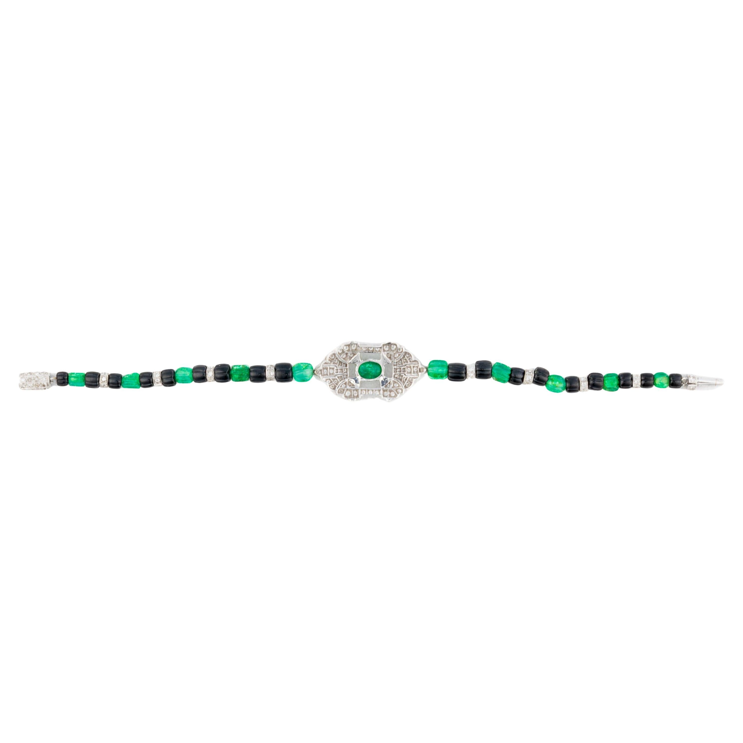 Art Deco Diamond, Emerald & Onyx Beaded Bracelet
