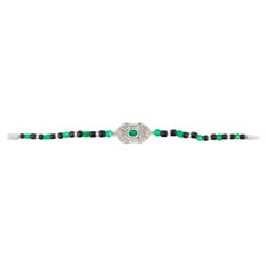 Art Deco Diamond, Emerald & Onyx Beaded Bracelet