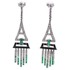 Art Deco Diamond Emerald Onyx Earrings