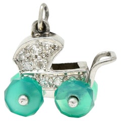 Art Deco Diamond Emerald Platinum Baby Carriage Vintage 1930's Charm