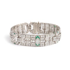 Art Deco Diamond Emerald Platinum Bracelet