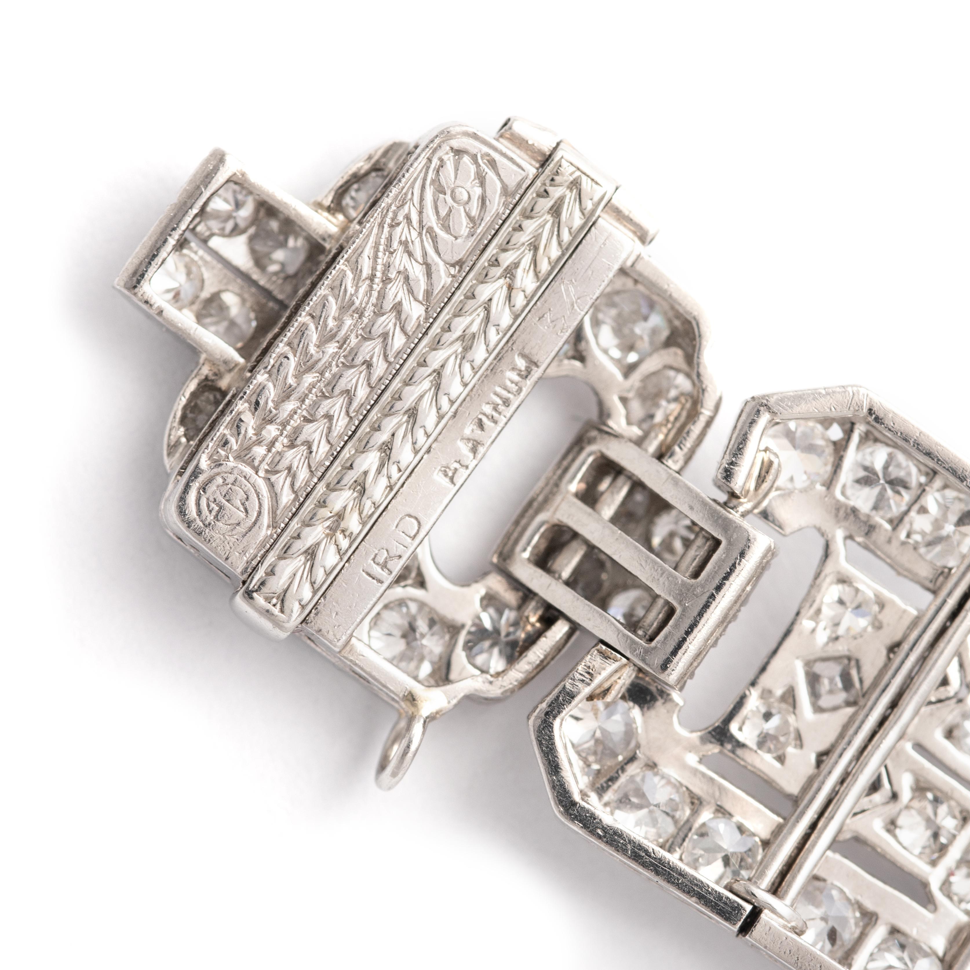 Marquise Cut Art Deco Diamond Emerald Platinum Bracelet