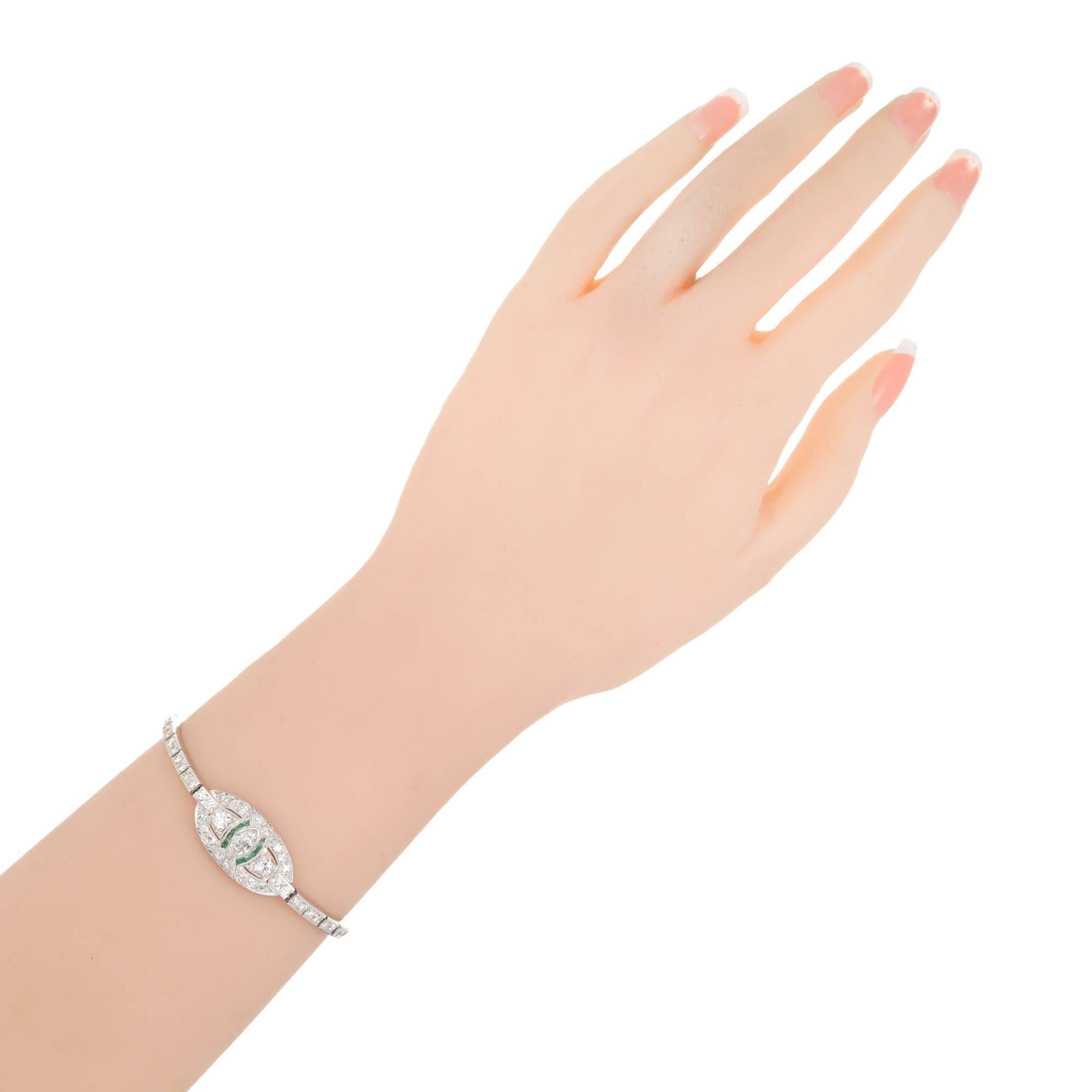 Art Deco Diamant-Smaragd-Platin-Armband Damen im Angebot