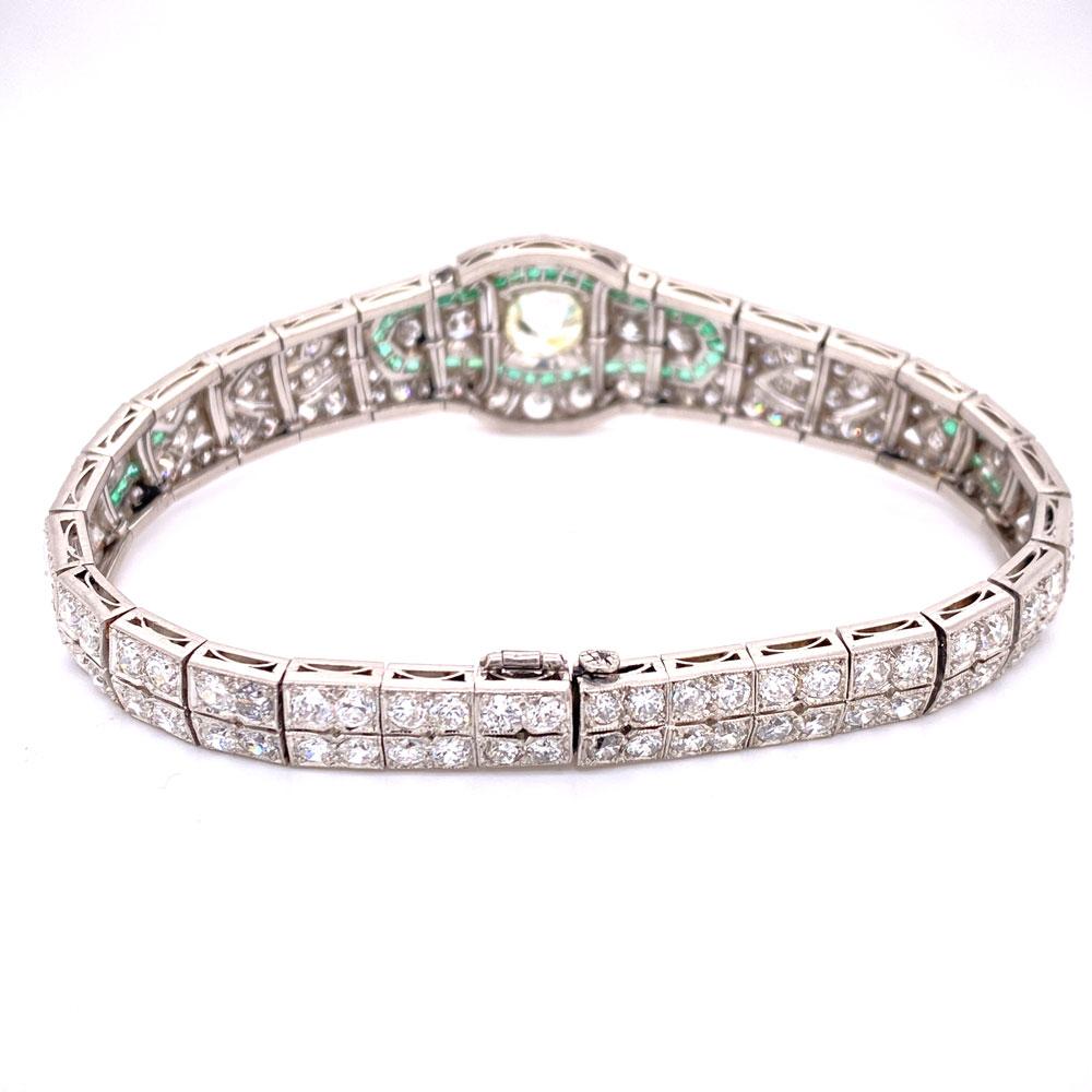 Art Deco Diamond Emerald Platinum Bracelet 1