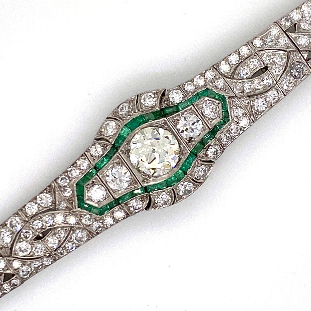 Art Deco Diamond Emerald Platinum Bracelet 3