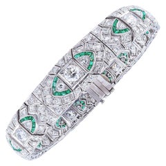 Art Deco Diamond Emerald Platinum Bracelet