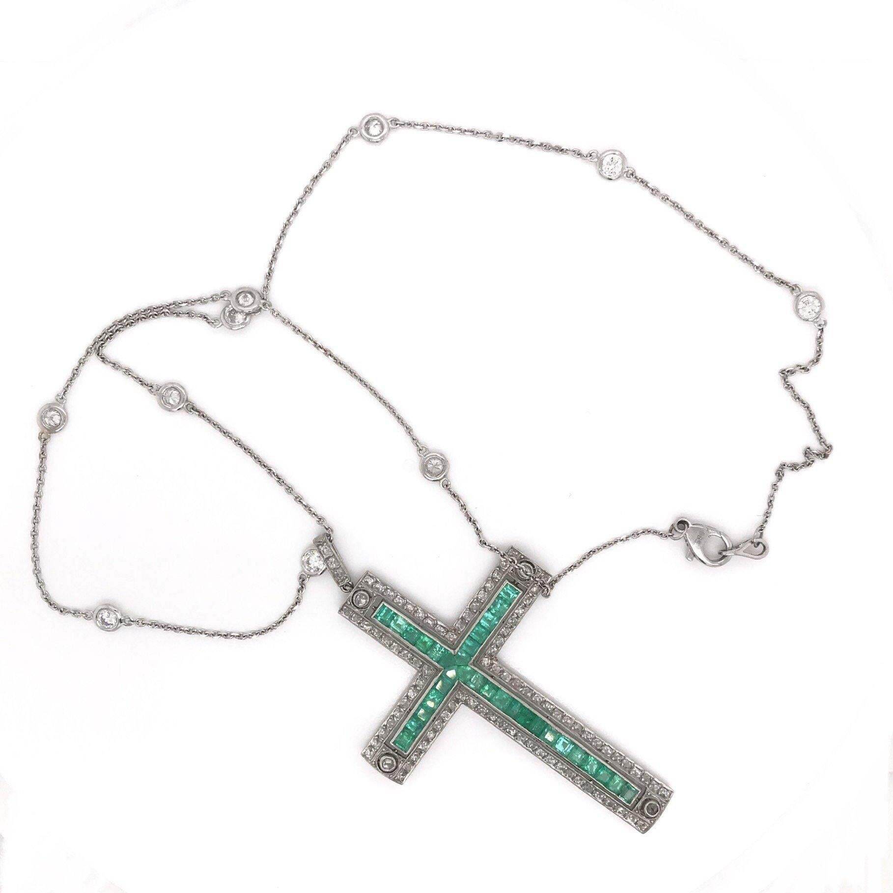 Art Deco Diamond and Emerald Platinum Cross In Good Condition In Montgomery, AL