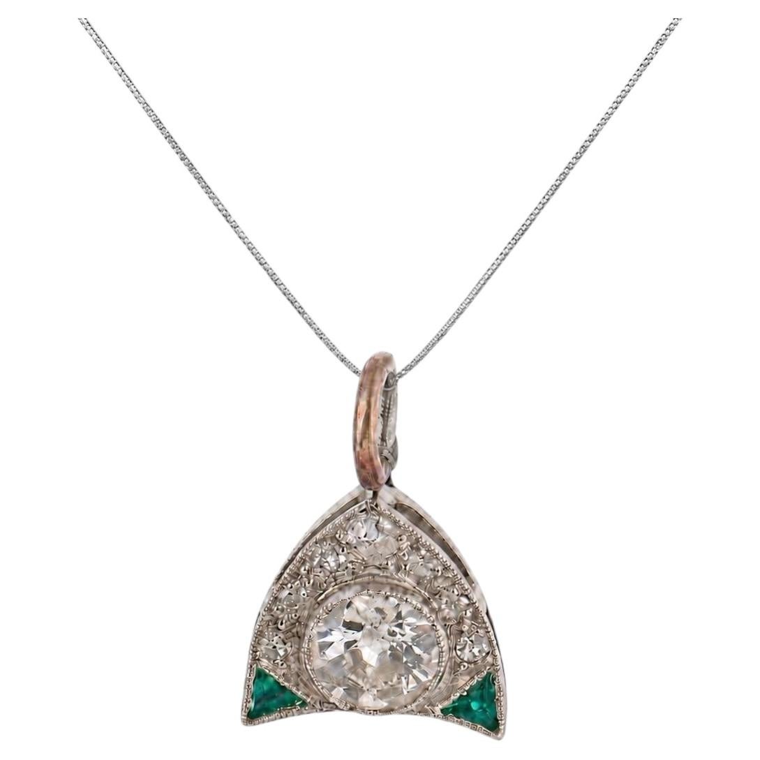 Art deco diamond emerald platinum necklace