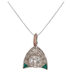 Art deco diamond emerald platinum necklace