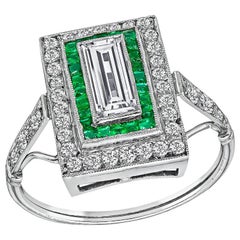 Art Deco Diamond Emerald Platinum Ring