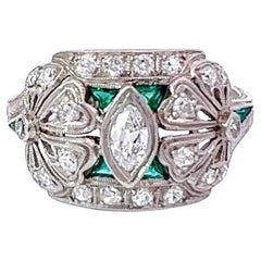 Art Deco Diamond Emerald Platinum Ring