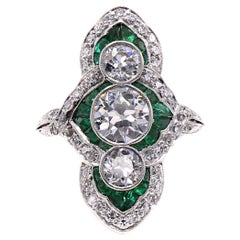Art Deco Diamant Smaragd Platin Ring