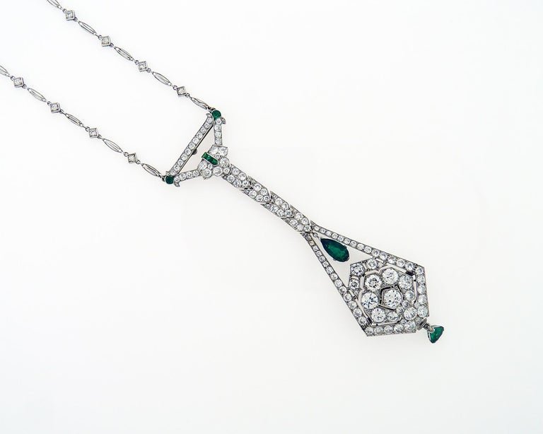 Art Deco Diamond Emerald Platinum Watch Pendant Necklace For Sale at ...