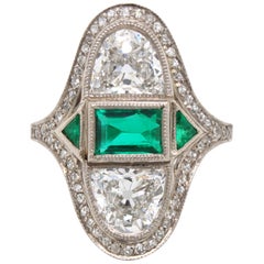 Art Deco Diamond Emerald Ring, ca. 1900s