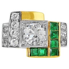 Art Deco Diamond Emerald Ring