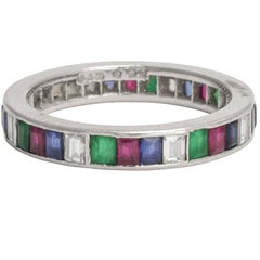 Vintage Art Deco Diamond Emerald Ruby Sapphire Platinum Eternity Band Ring