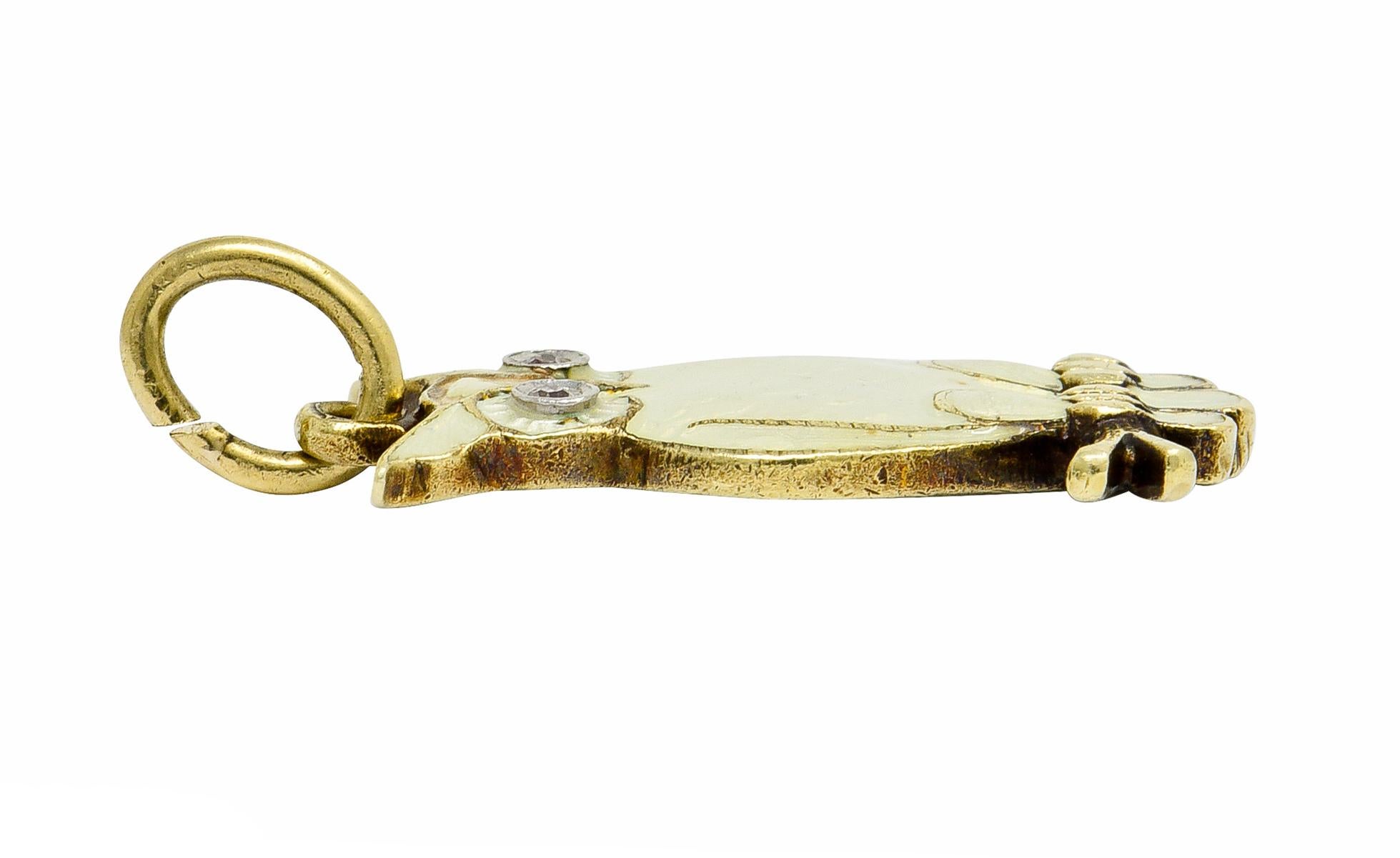 Art Deco Diamond Enamel 14 Karat Gold French Owl Charm 1